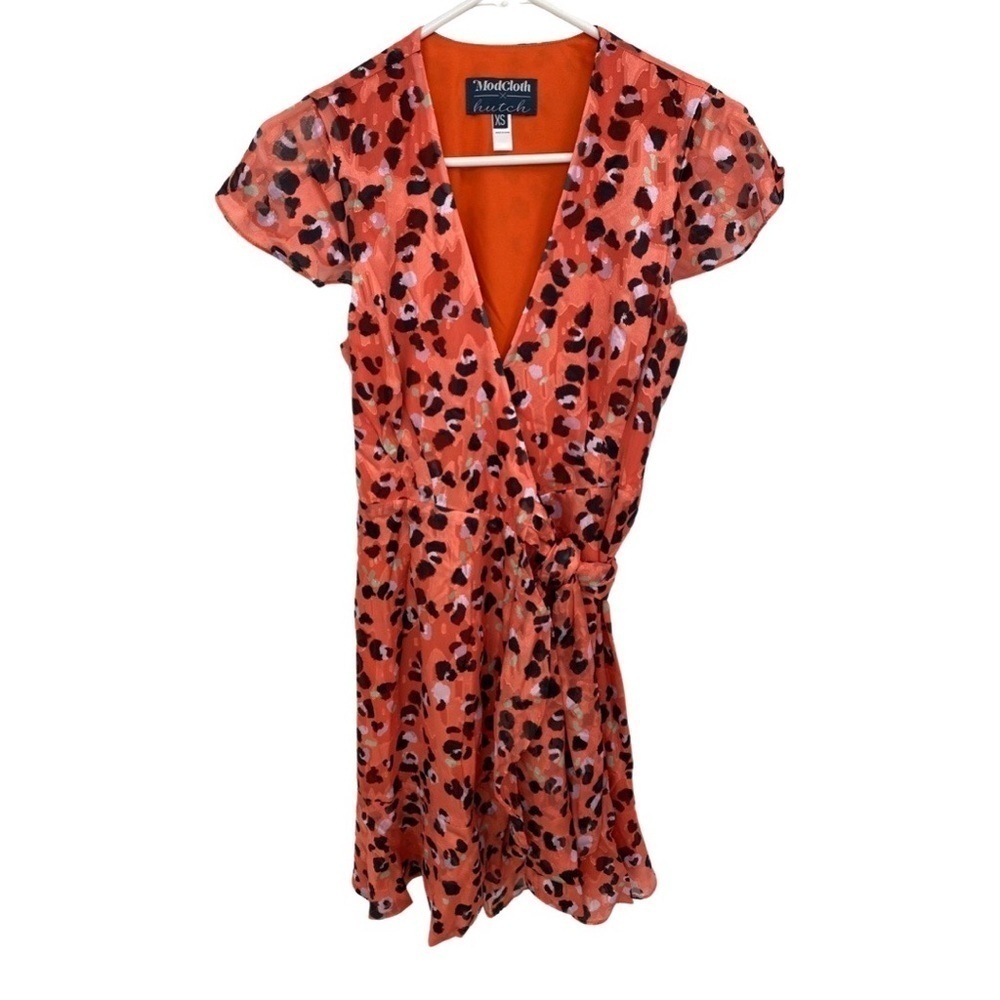 RARE Modcloth x Hutch Party Prowl Orange Leopard Print True Wrap Dress XS NEW - Picture 8 of 15